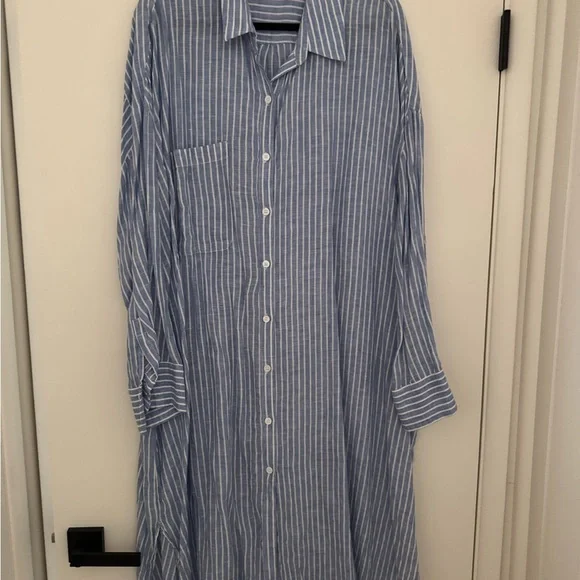 Zara Blue Striped Casual Button Down Dress - Picture 1 of 4